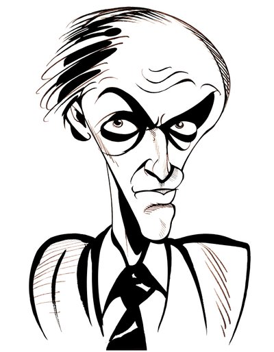 Roald Dahl - caricatura in bianco e nero da Neale Osborne